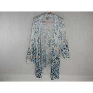 Catherines Cardigan 4X White Blue Floral Open Front Vented Waterfall Lightweight
